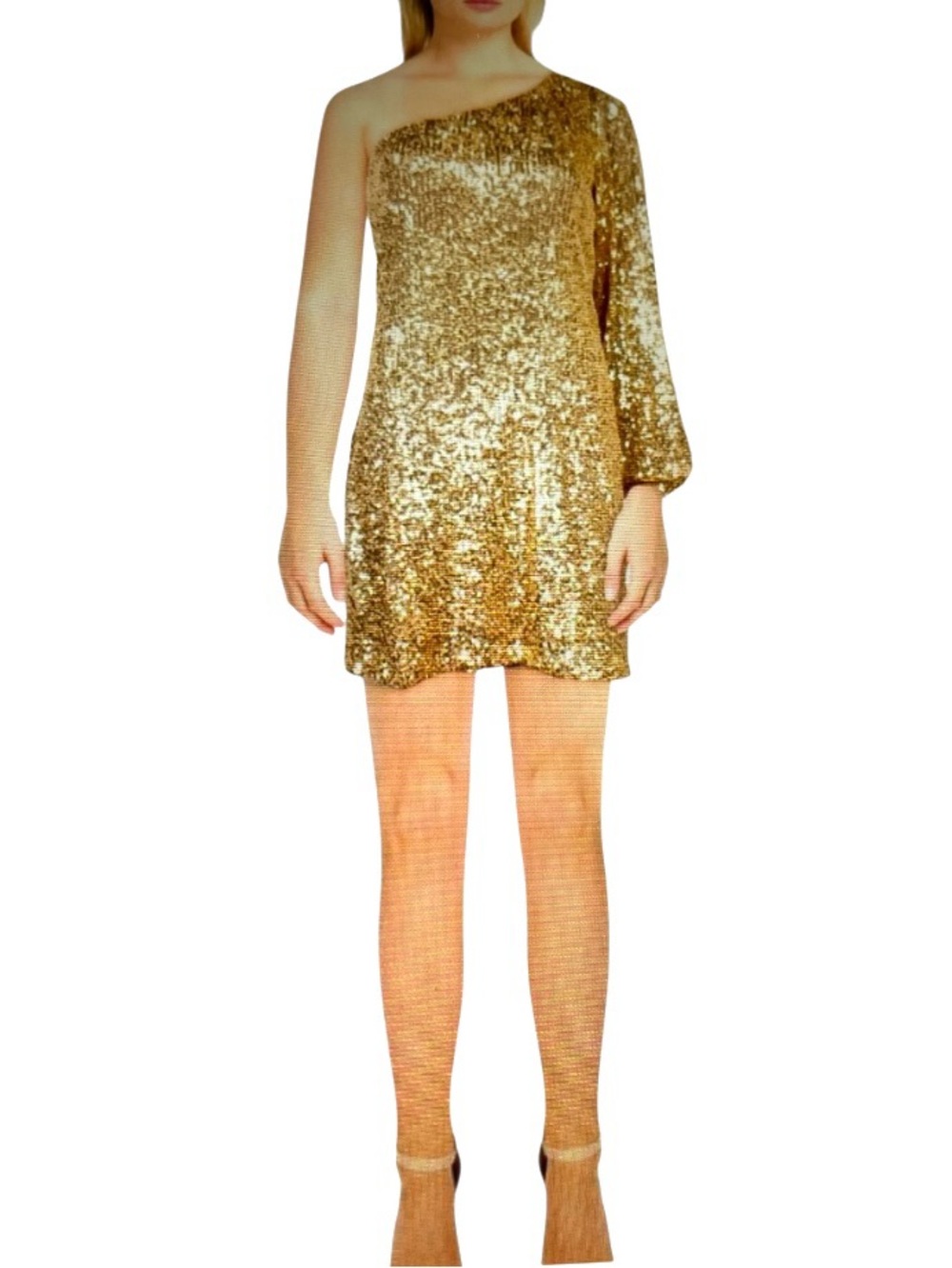 BETSEY JOHNSON Luisa Gold Shimmer Sequin One Shoulder Bodycon Party Dress Medium